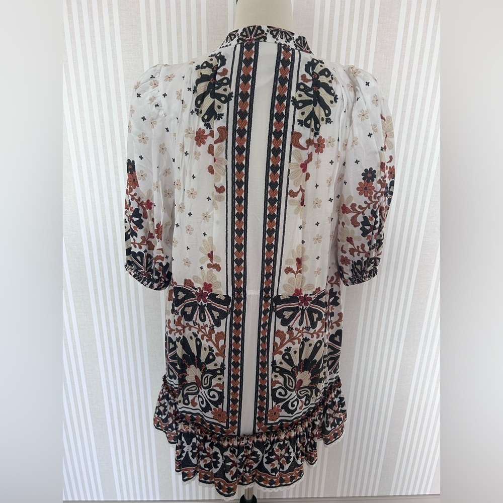 Farm Rio Flower Fan Tapestry Off-White Mini Dress Women’s Size Large - Picture 9 of 15